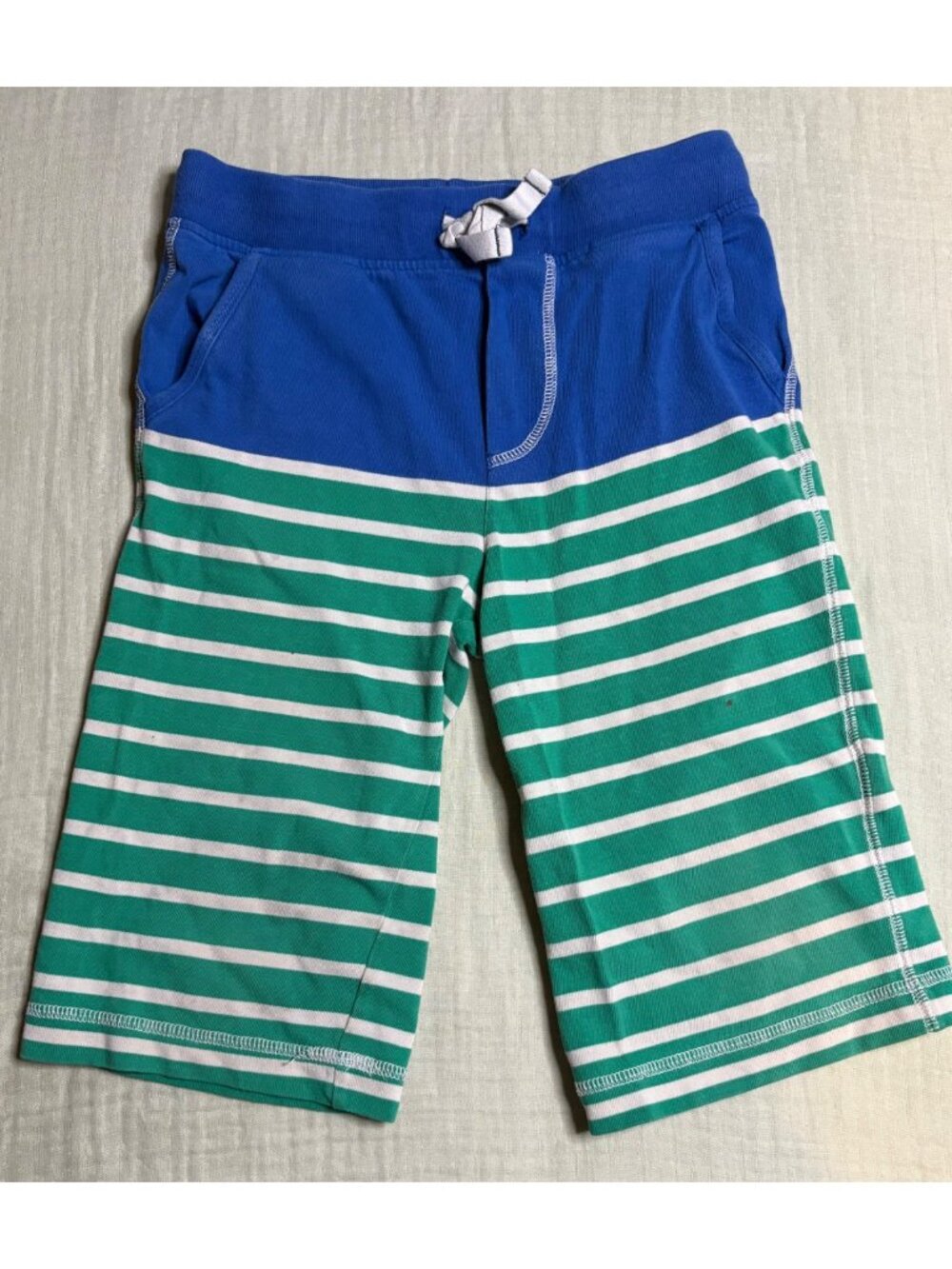 Mini Boden Boys Blue & Green Striped Baggies Shorts 7Y Cotton Blend